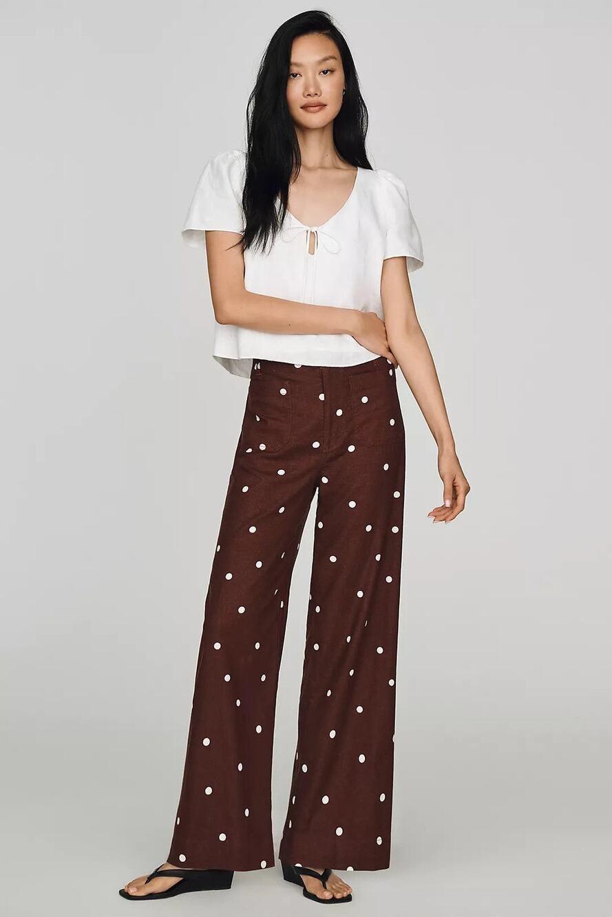 Maeve Colette Linen Stretch High-Rise Wide-Leg Pants - 31